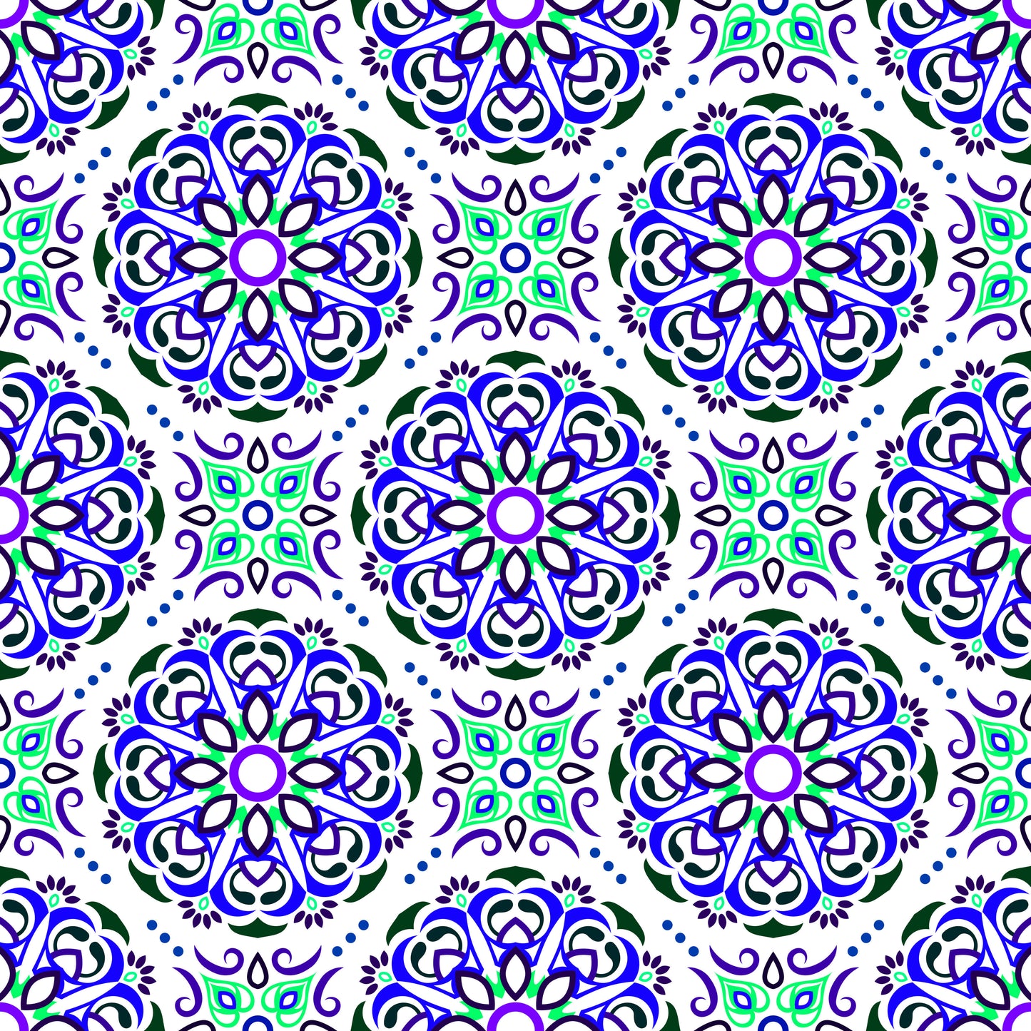 Blue - Turquoise - Purple Mandala Fabric - 160i
