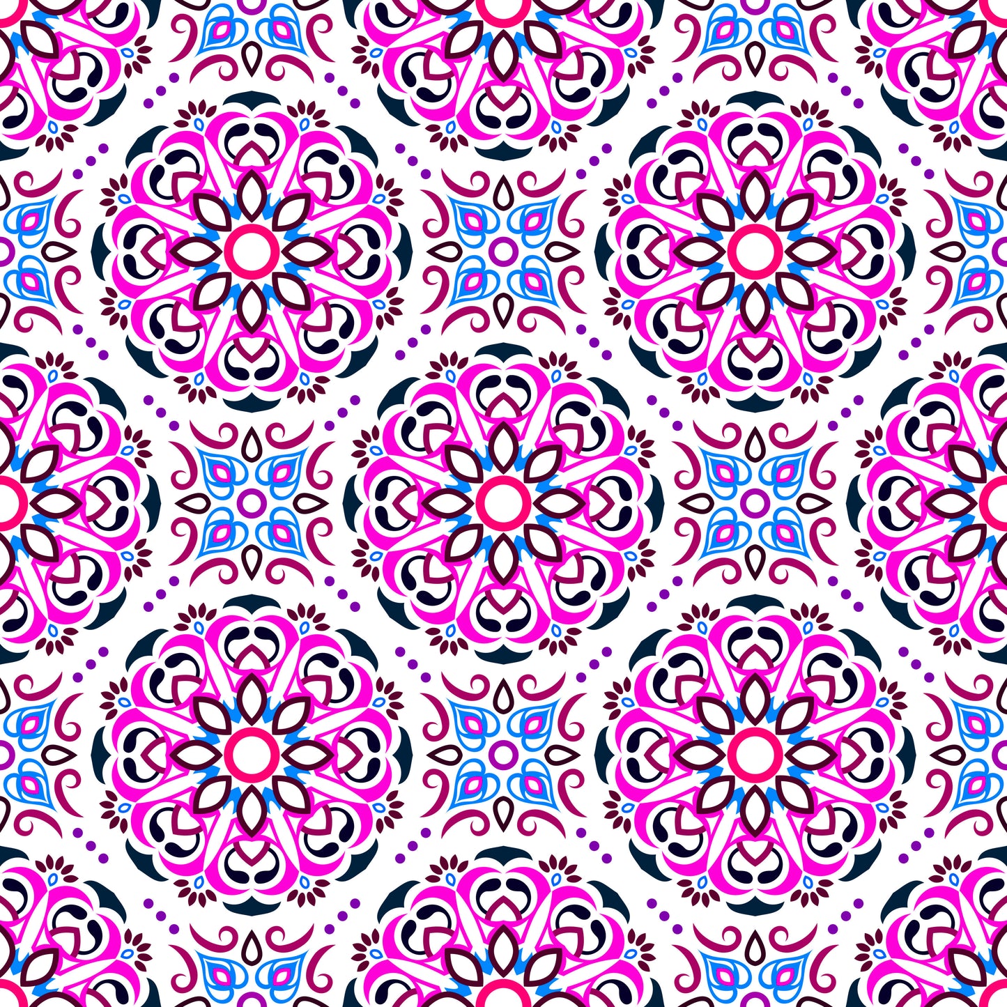 Pink - Blue - Purple Mandala Fabric - 160i