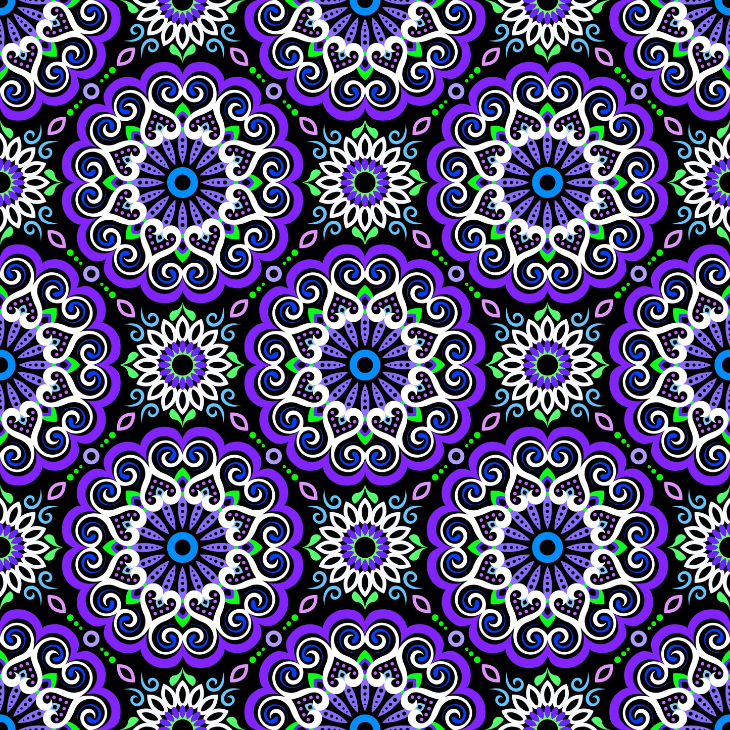 Purple - Green - Blue Mandala Fabric - 179