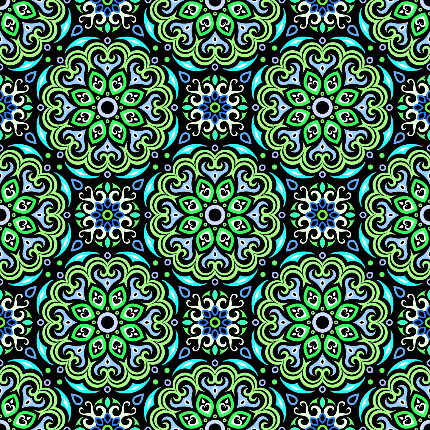 Green - Turquoise - Blue Mandala Fabric - 155
