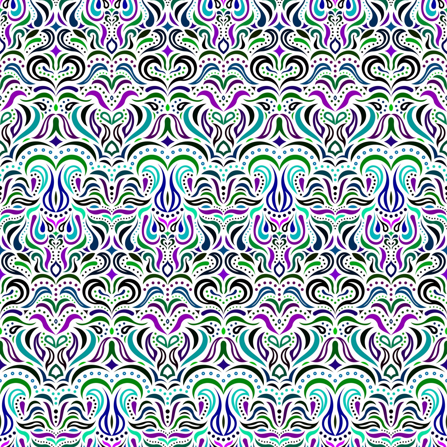Green - Purple - Turquoise Abstract Doodle Fabric 1013.2i