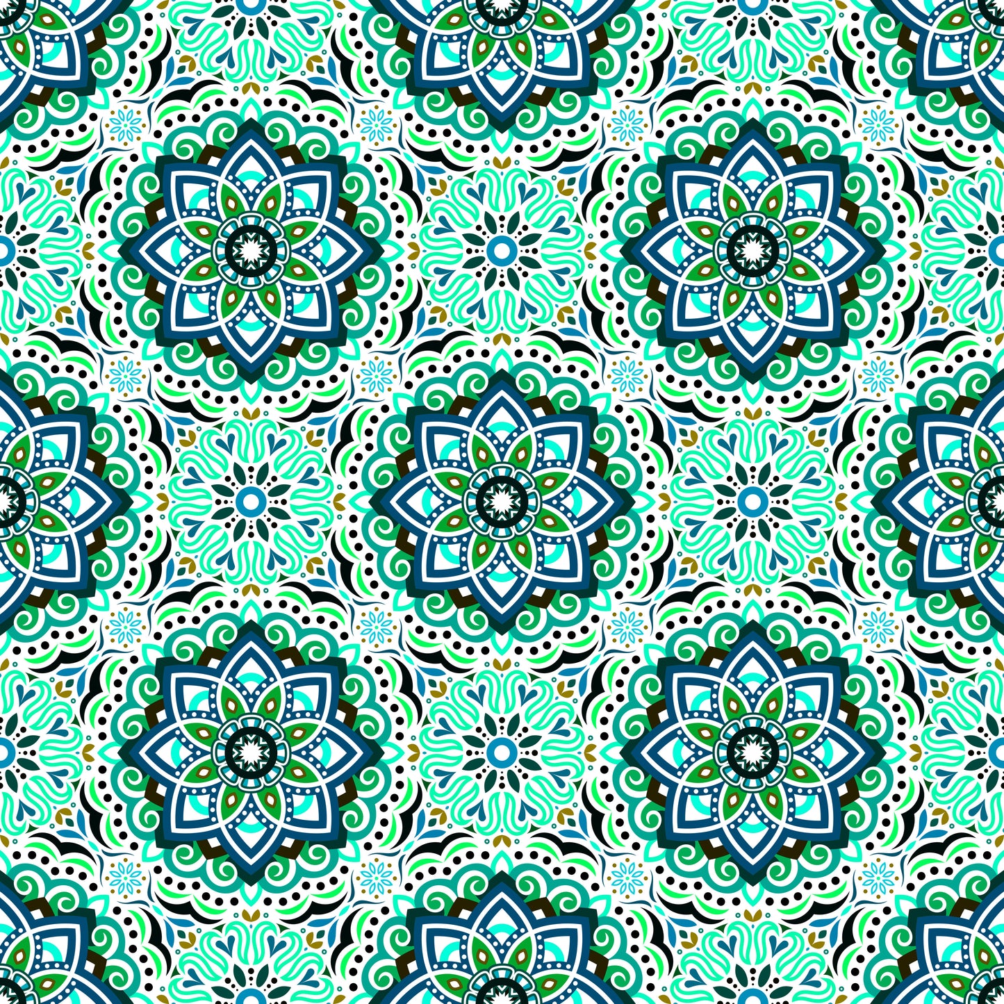 Turquoise - Green Mandala Fabric 2009.3i