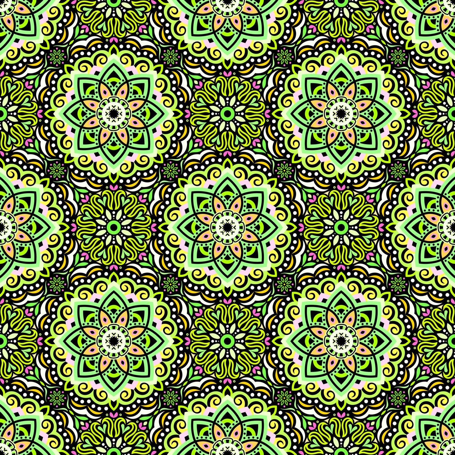 Green - Yellow - Pink Mandala Fabric 2009.3