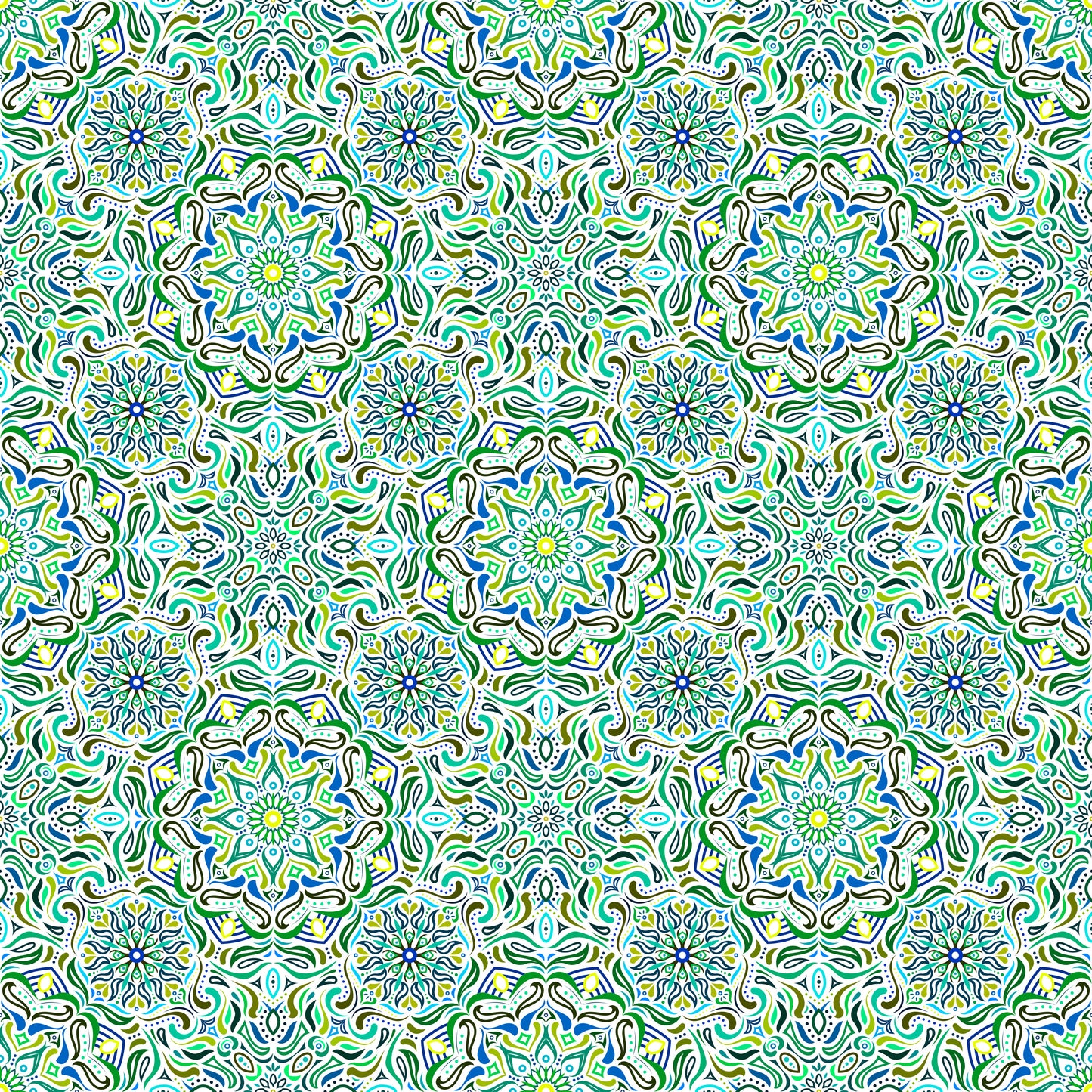 Turquoise - Green - Blue Mandala Fabric 2009.4i