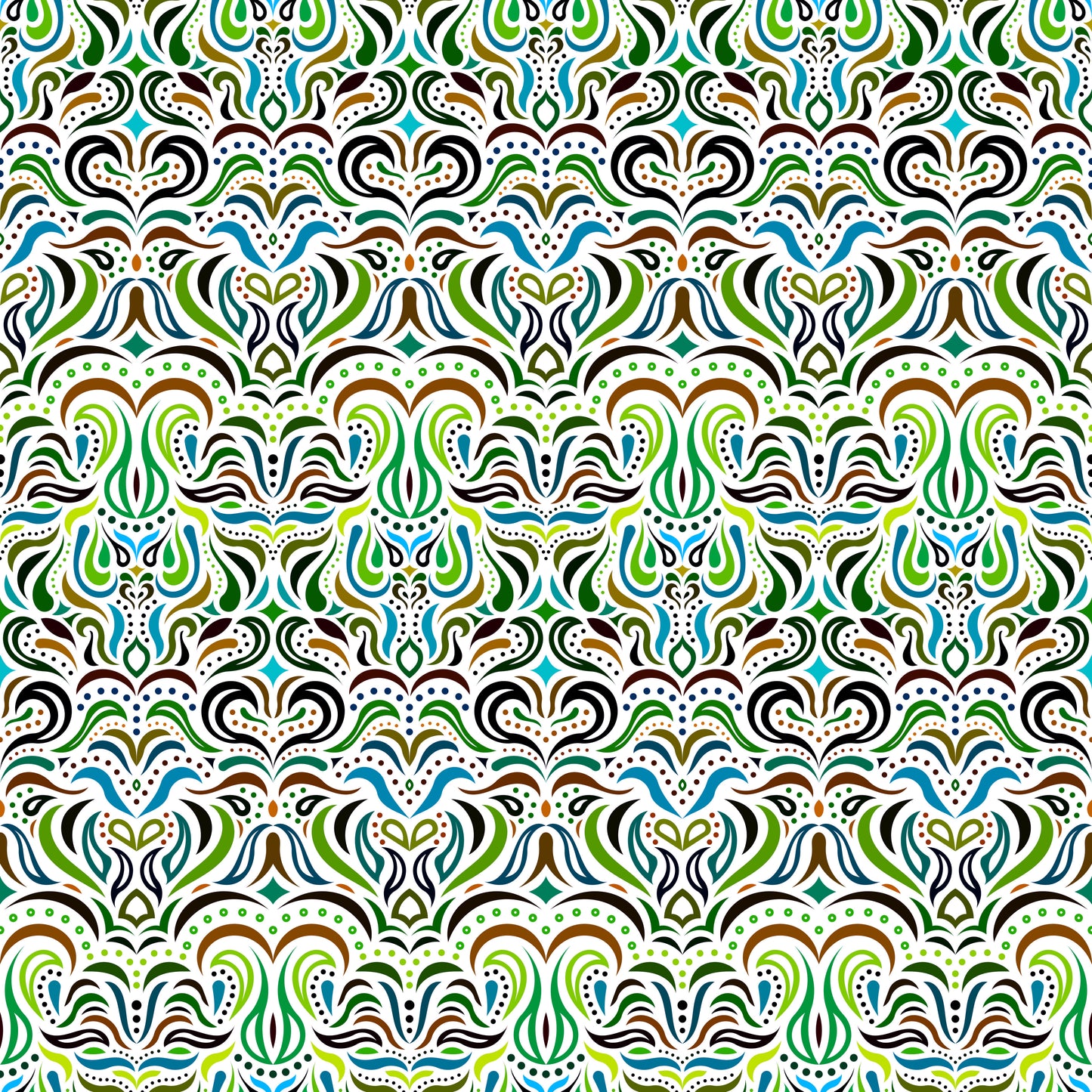 Green - Blue - Brown Abstract Doodle Fabric 1013.2i
