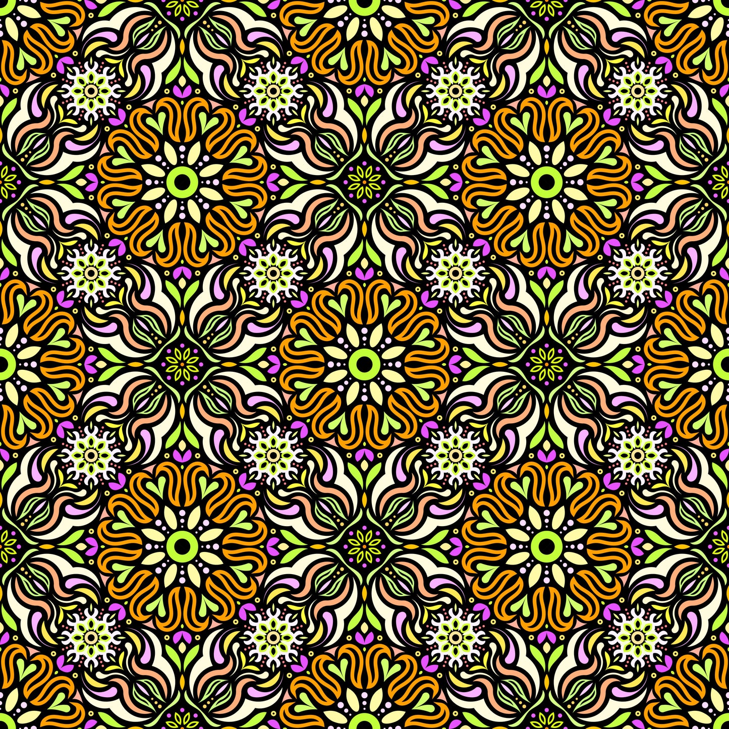 Yellow Green - Pink - Mandala Fabric 2009.2