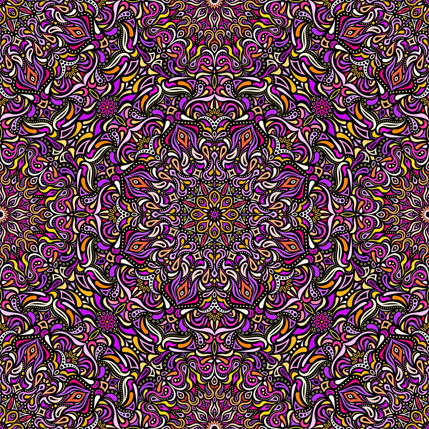 Purple - Yellow - Orange Mandala Fabric 2008.1