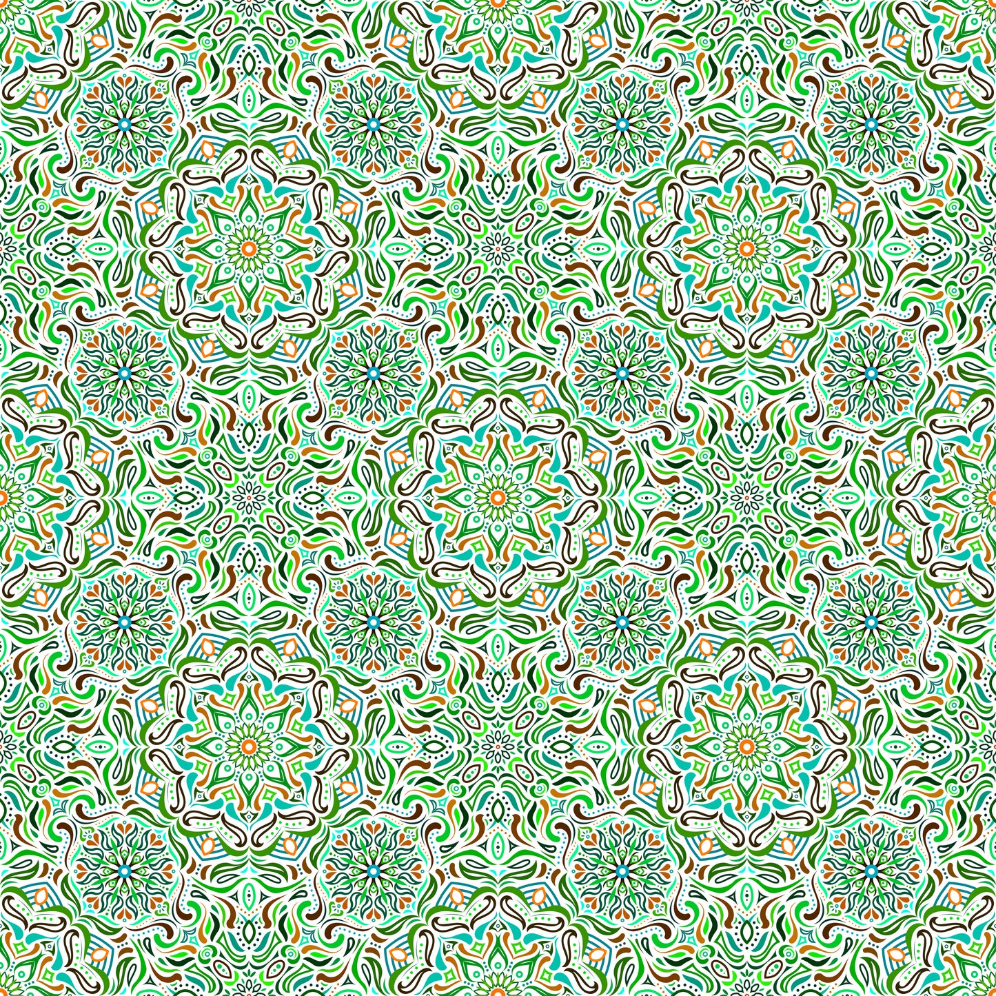 Green - Brown - Turquoise Mandala Fabric 2009.4i