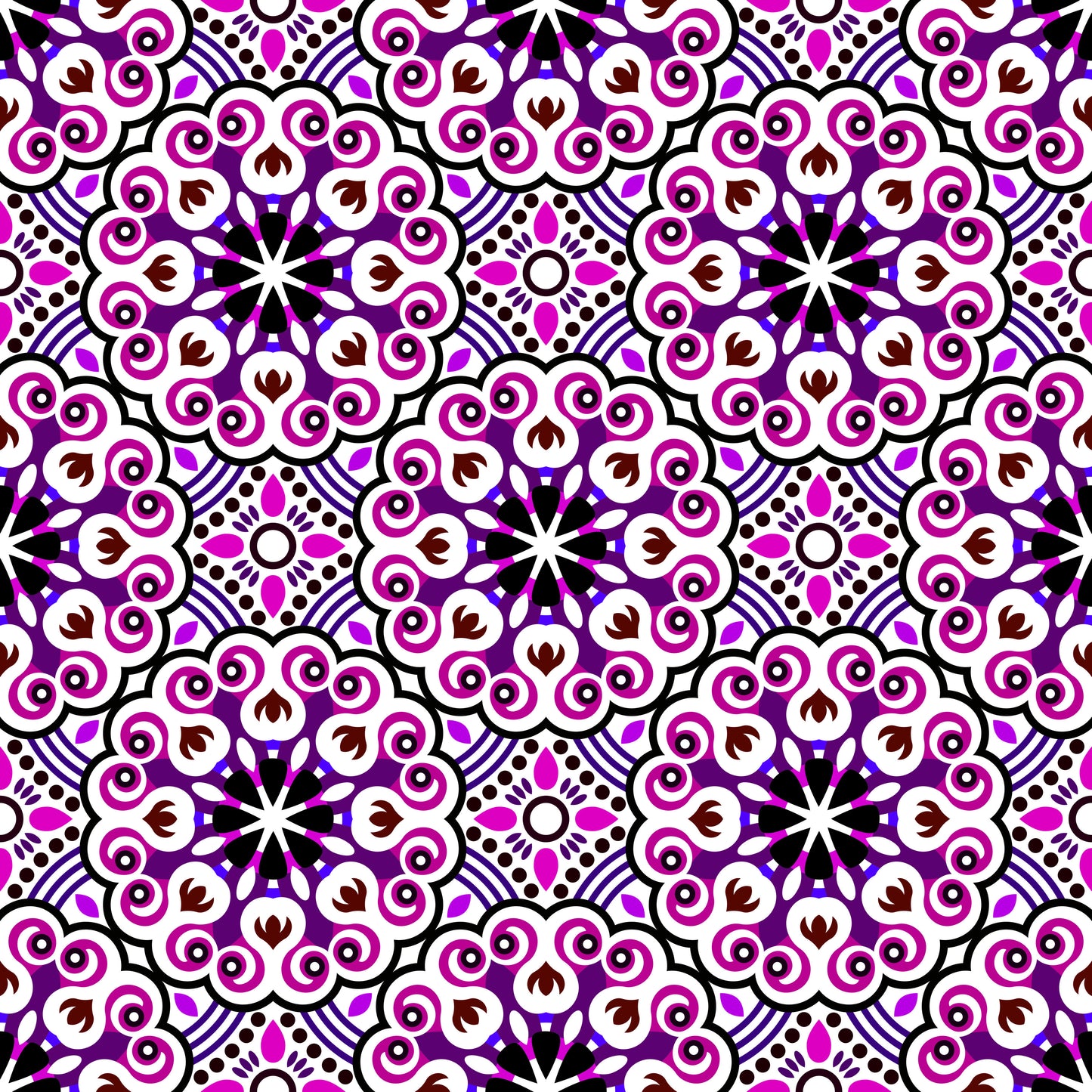 Purple - Pink - Brown Mandala Fabric - 132i