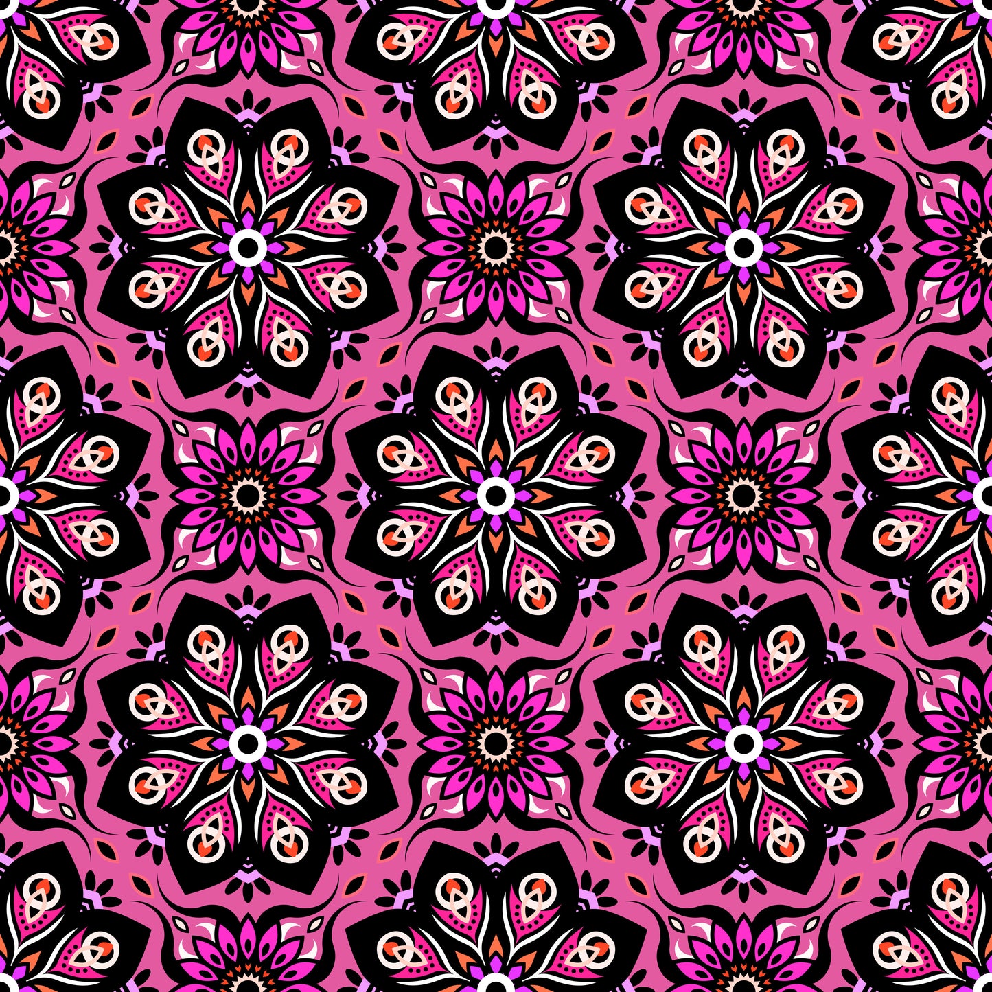 Pink - Orange - Purple Mandala Fabric - 236
