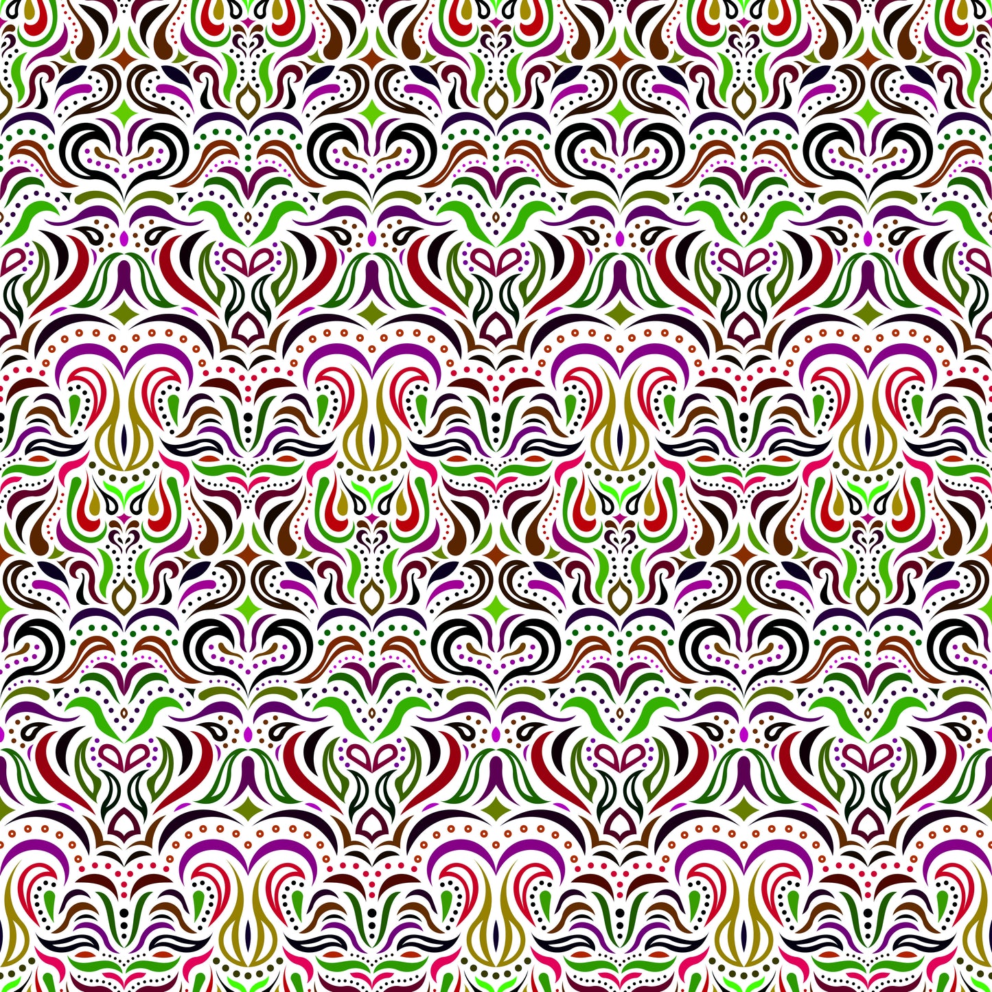 Green - Red - Purple Abstract Doodle Fabric 1013.2i