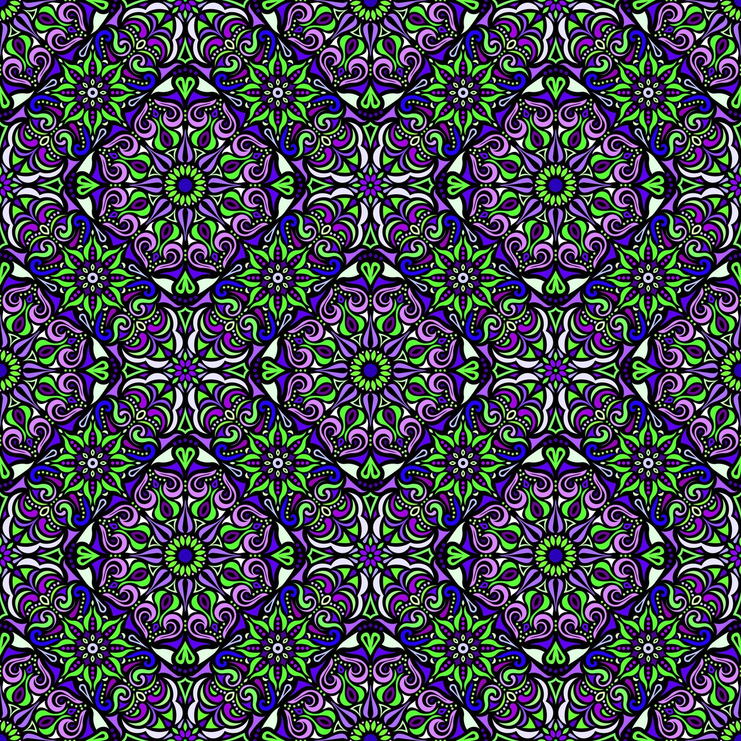 Purple - Green Mandala Fabric 2007.2