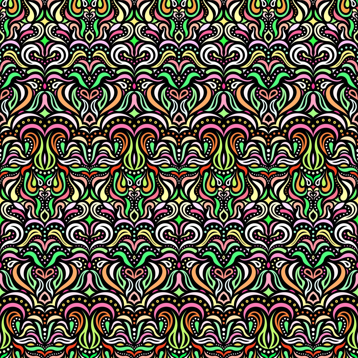 Green - Red - Orange - Yellow Abstract Doodle Fabric 1013.2