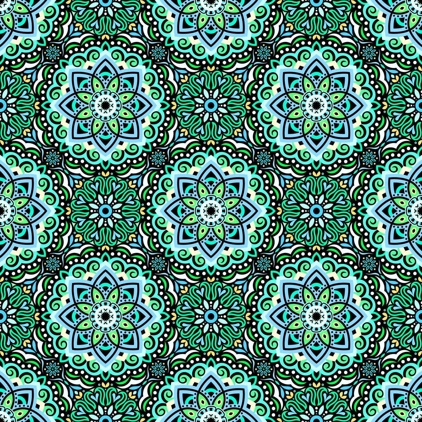 Turquoise - Green - Yellow Mandala Fabric 2009.3