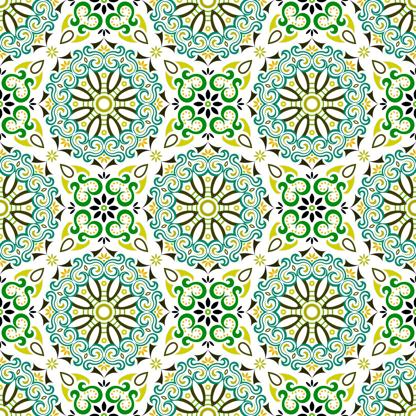 Turquoise - Yellow - Green Mandala Fabric - 166i
