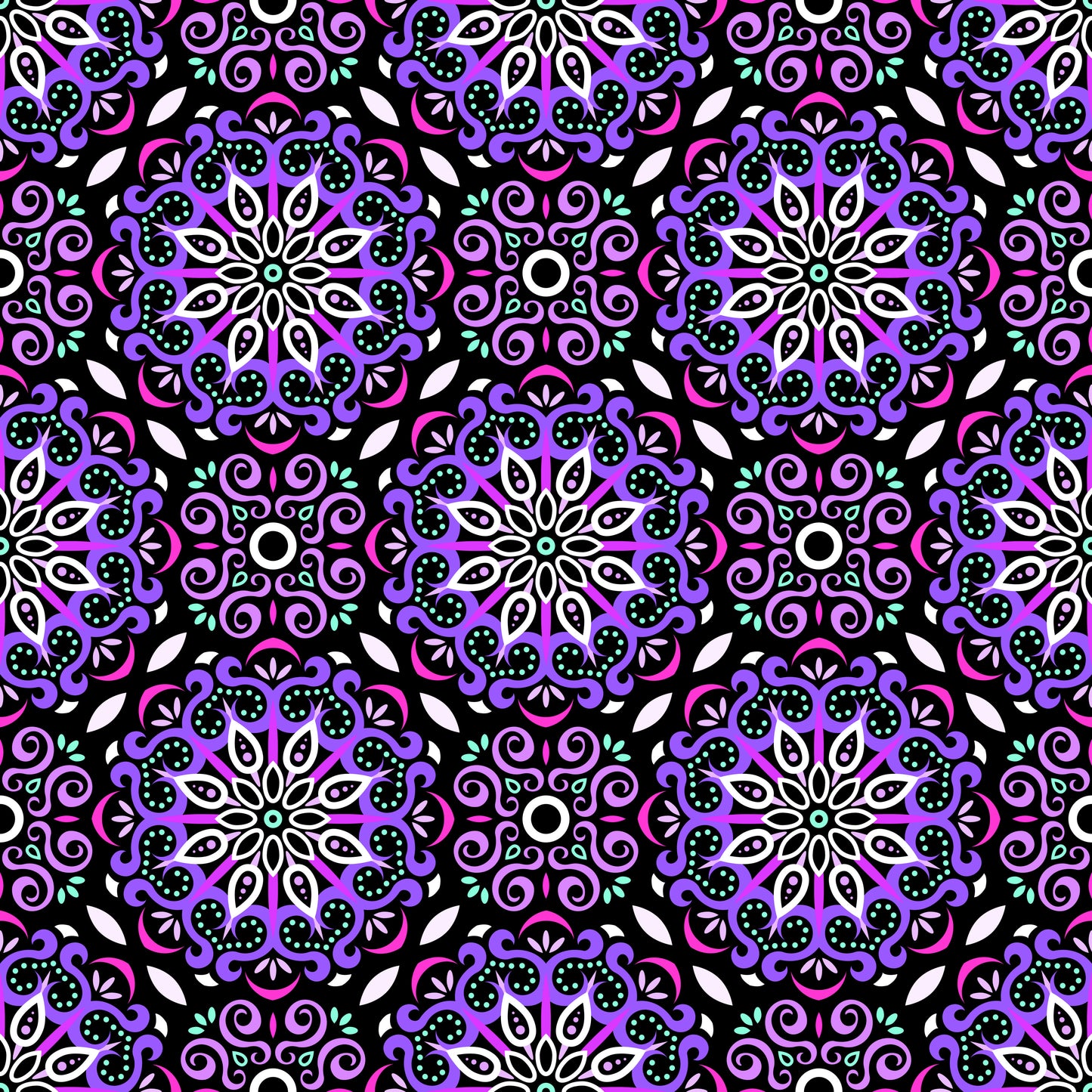 Purple - Pink - Turquoise Mandala Fabric - 165