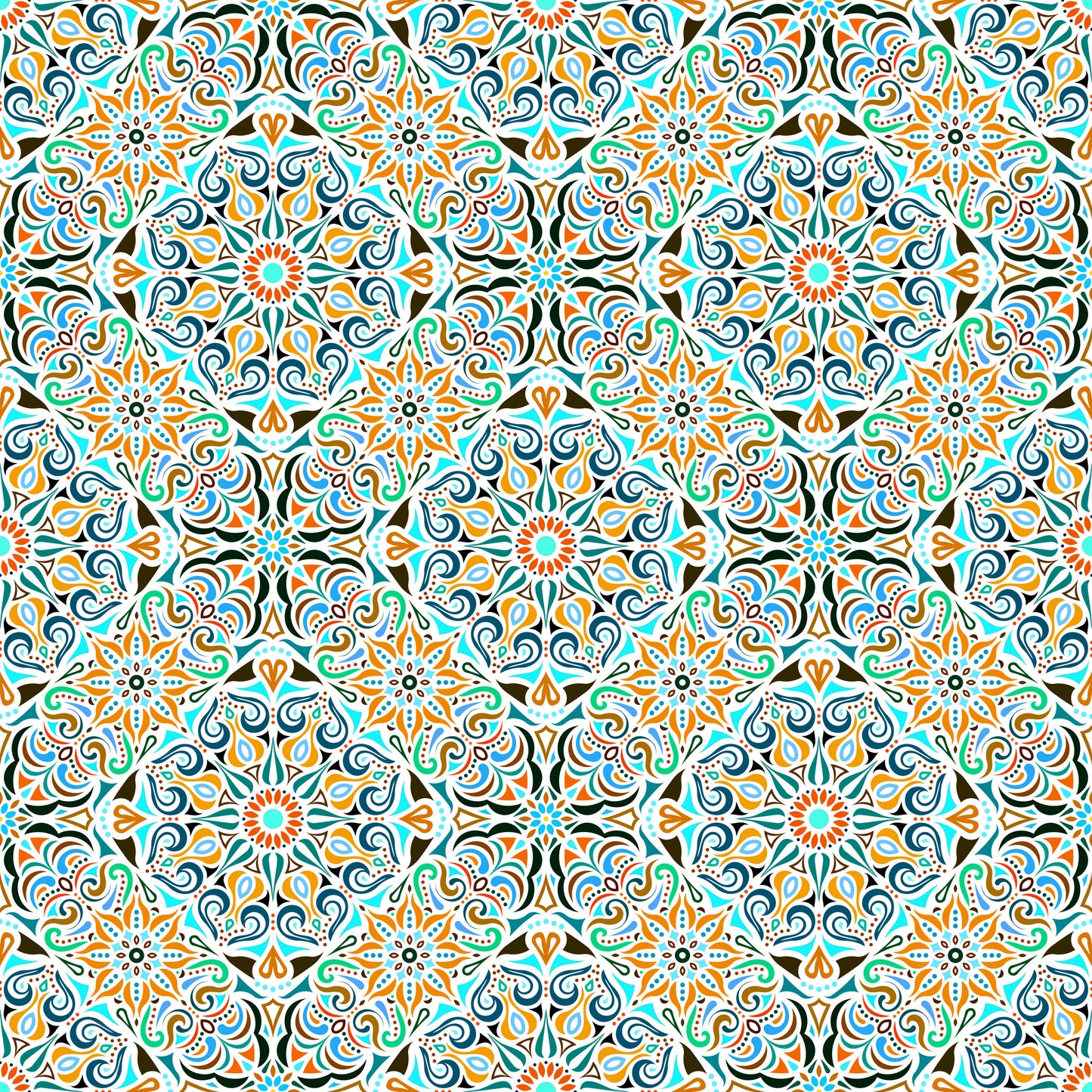 Orange - Turquoise - Blue Mandala Fabric 2007.2i