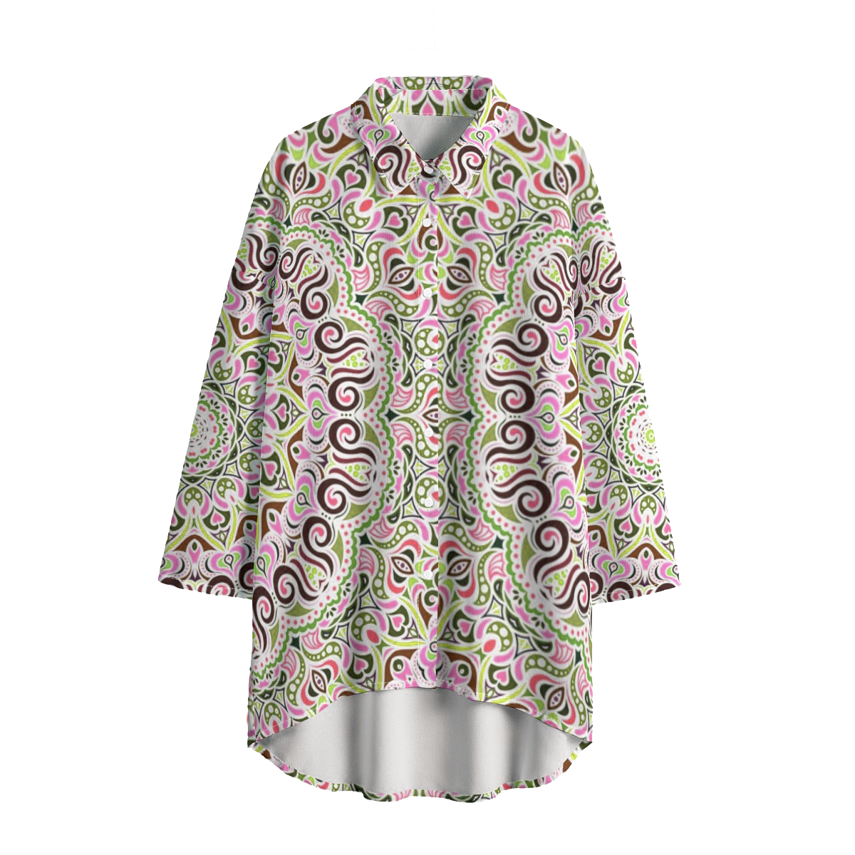 Green - Pink - Brown Chiffon Shirt