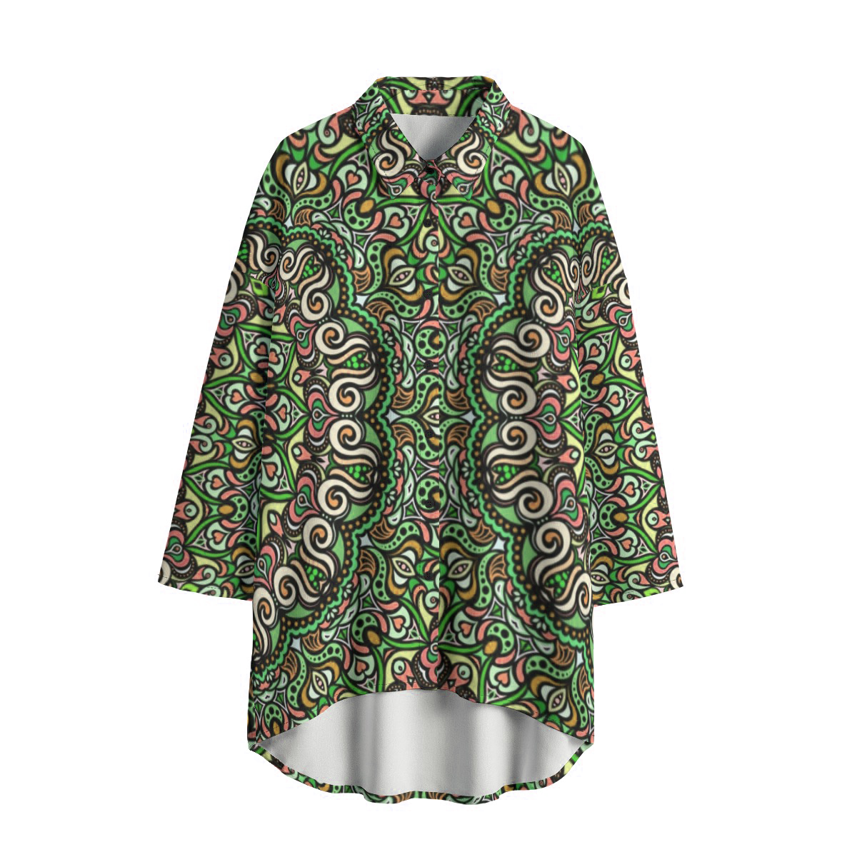 Green - Orange - Coral Chiffon Shirt