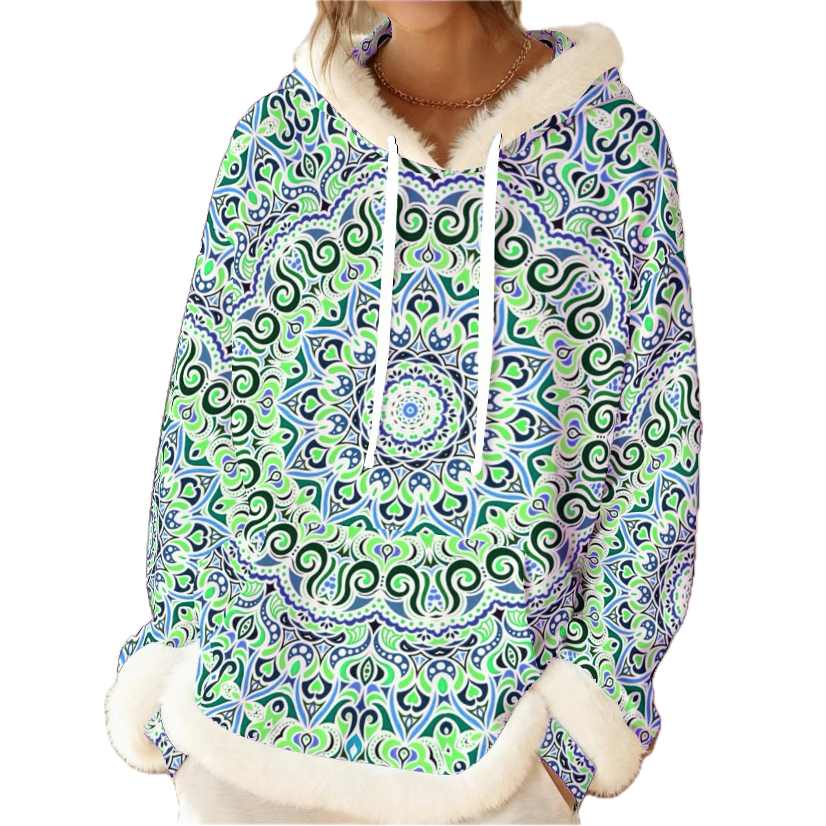 Green - Blue Fuzzy Hoodie