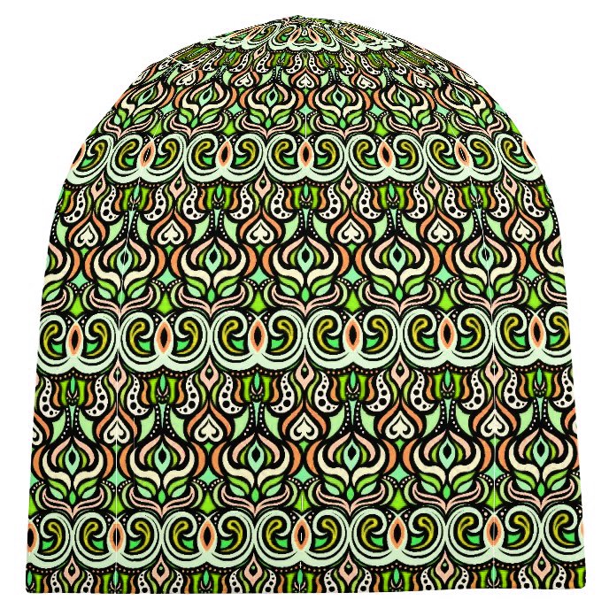 Green - Orange - Turquoise Velvet Hat