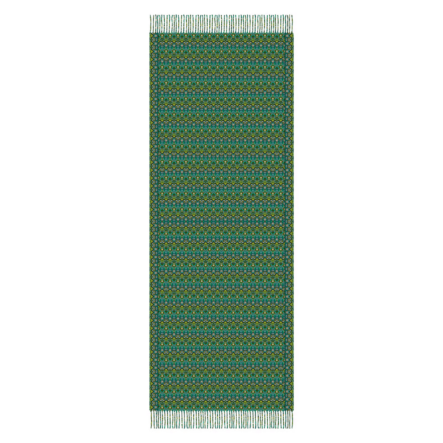 Green - Blue Abstract Doodle Scarf with Tassels