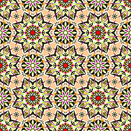 Orange - Red - Green Mandala Fabric - 122i