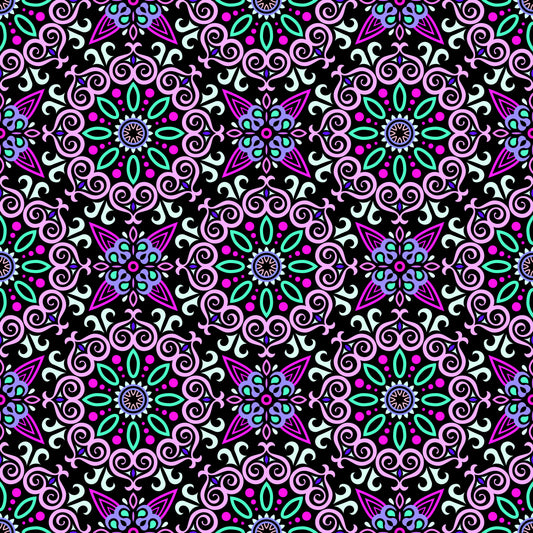 Pink - Turquoise - Purple Mandala Fabric - 138