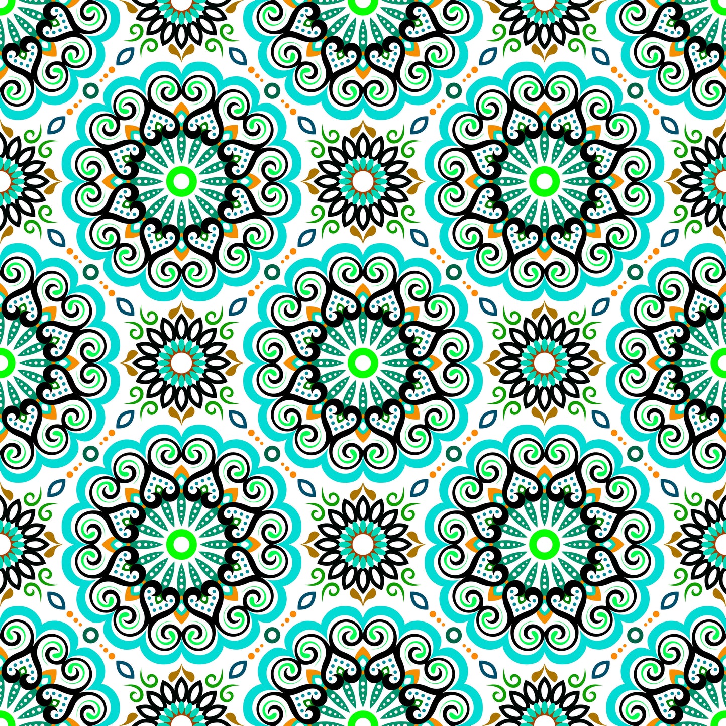 Turquoise - Yellow - Green Mandala Fabric - 179i