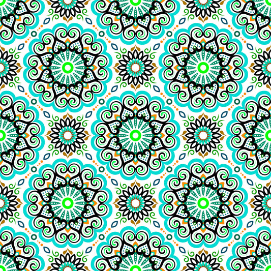 Turquoise - Yellow - Green Mandala Fabric - 179i
