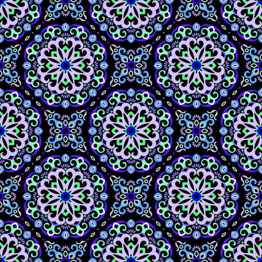 Blue - Turquoise - Purple Mandala Fabric - 188