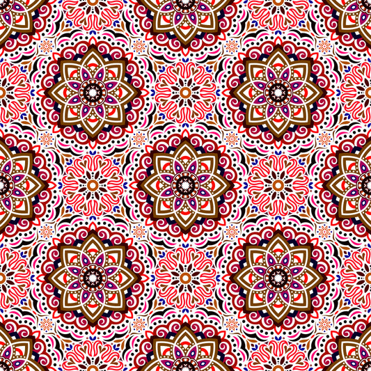 Red - Brown - Blue Mandala Fabric 2009.3i
