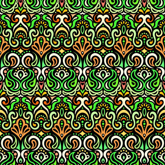 Green - Orange - Yellow Abstract Doodle Fabric 1002