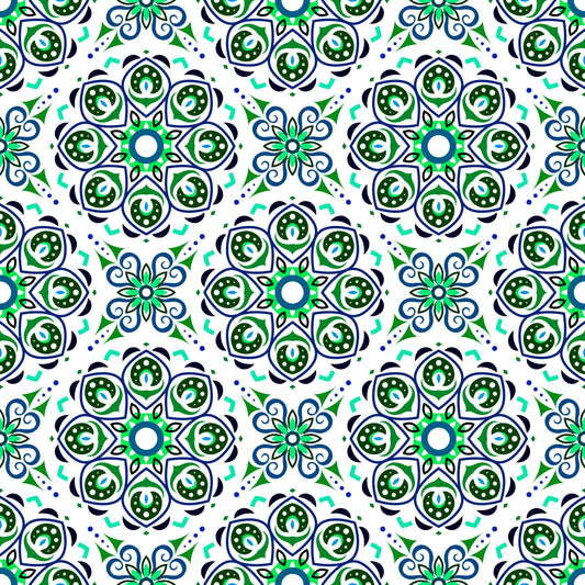 Green - Blue - Turquoise Mandala Fabric - 183i