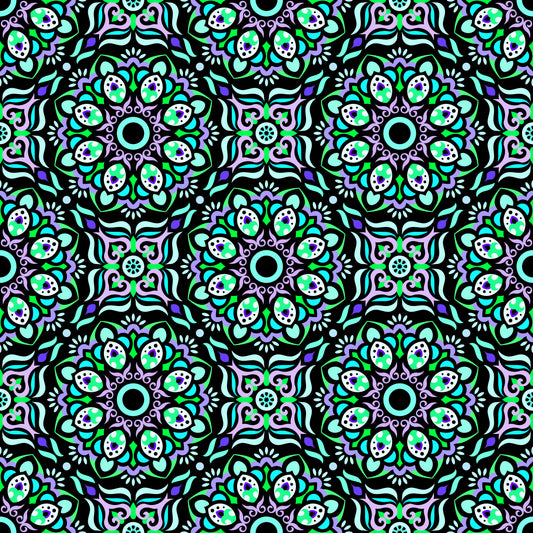Turquoise - Purple - Green Mandala Fabric - 186