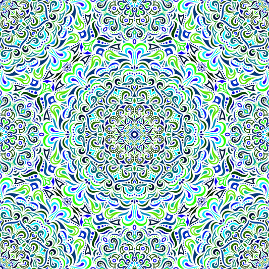 Blue - Green - Turquoise Mandala Fabric 2005i