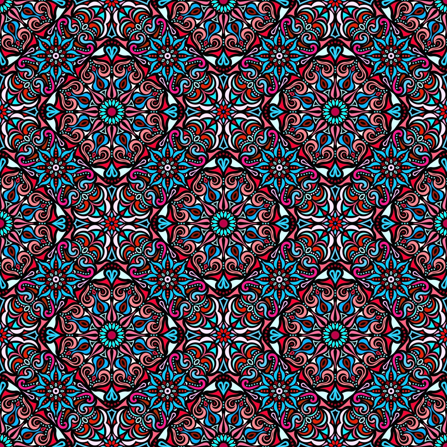 Red - Blue Mandala Fabric 2007.2