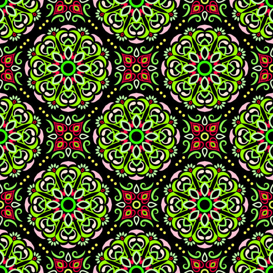 Green - Red Mandala Fabric - 160