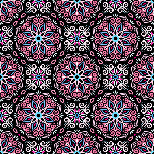 Red - Pink - Blue Mandala Fabric - 203