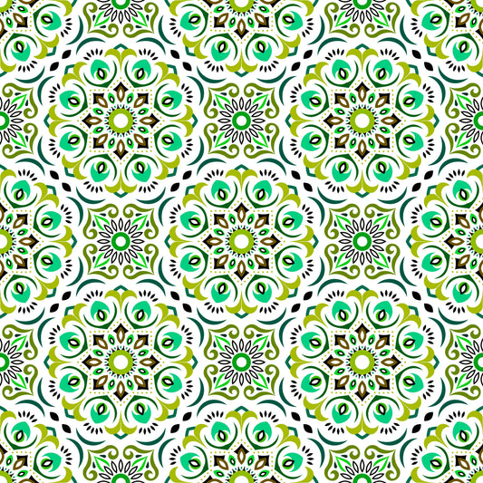 Green - Turquoise Mandala Fabric - 209i