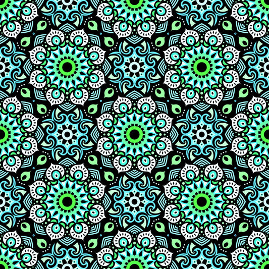 Turquoise - Green Mandala Fabric - 193
