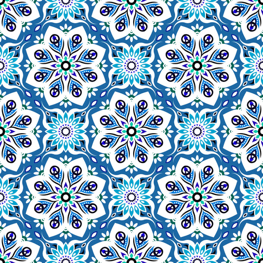 Blue - Turquoise Mandala Fabric - 236i