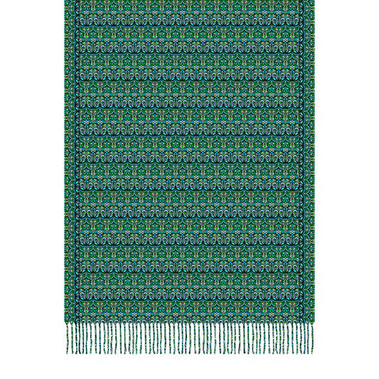 Turquoise - Green - Blue Abstract Doodle Scarf with Tassels