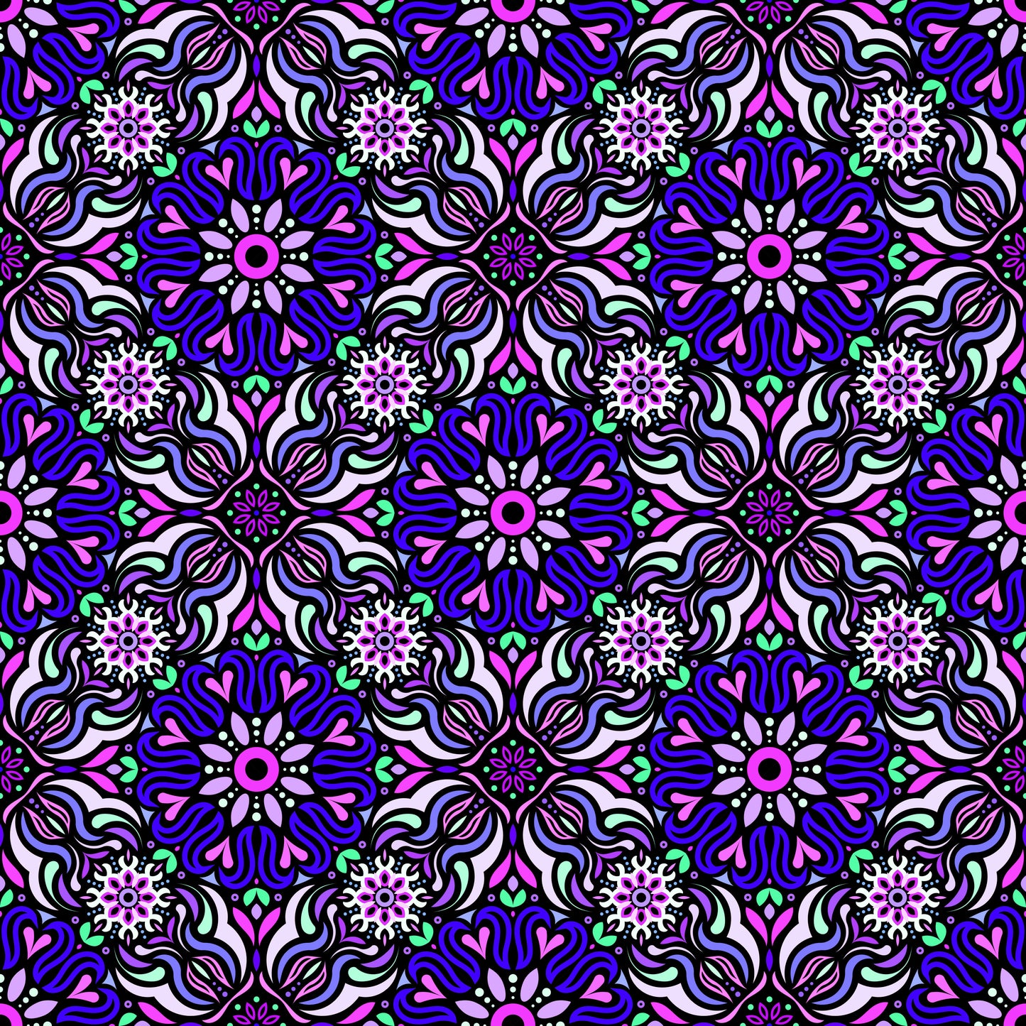 Blue - Pink - Turquoise Mandala Fabric 2009.2