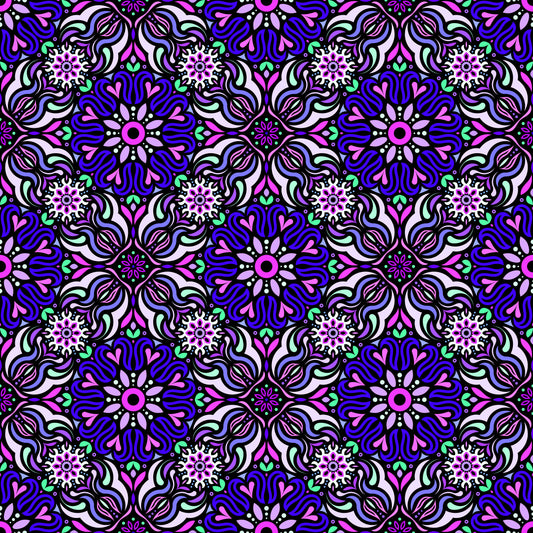 Blue - Pink - Turquoise Mandala Fabric 2009.2