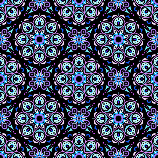 Turquoise - Purple - Blue Mandala Fabric - 183