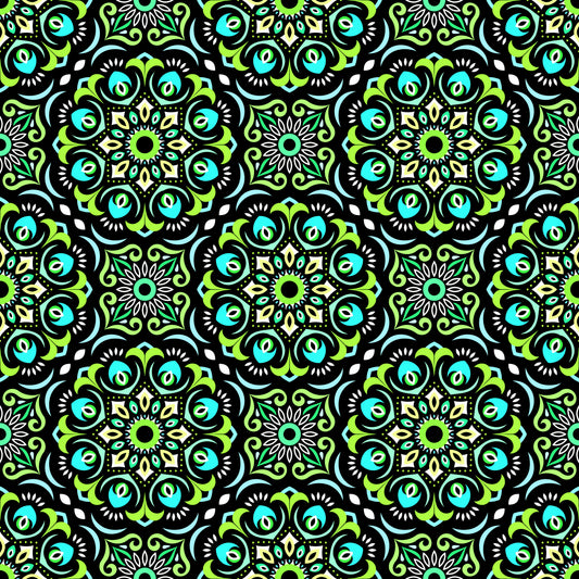 Turquoise - Green Mandala Fabric - 209