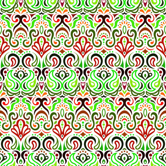 Green - Red - Orange Abstract Doodle Fabric 1002i