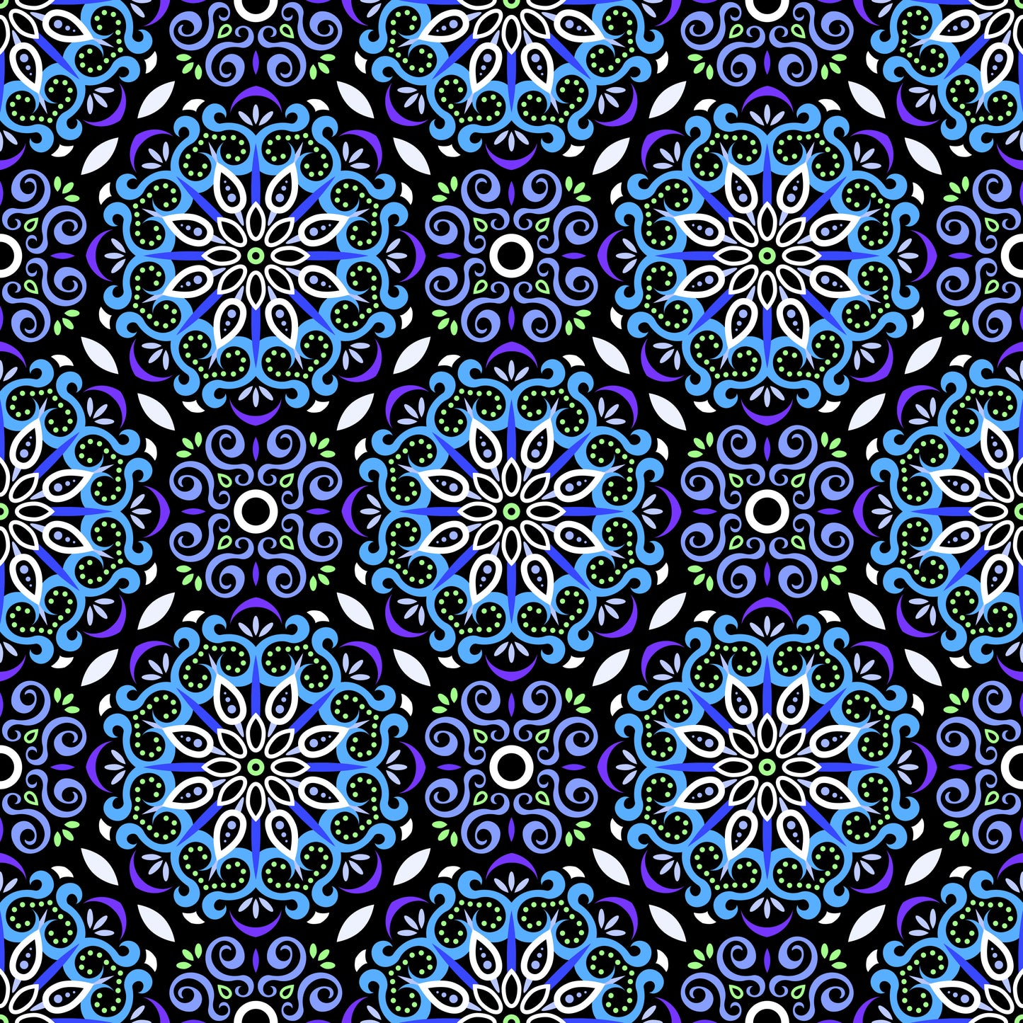Blue - Purple - Green Mandala Fabric - 165