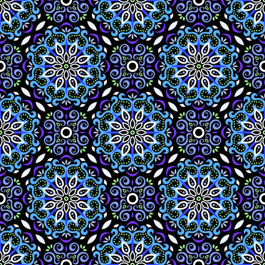 Blue - Purple - Green Mandala Fabric - 165